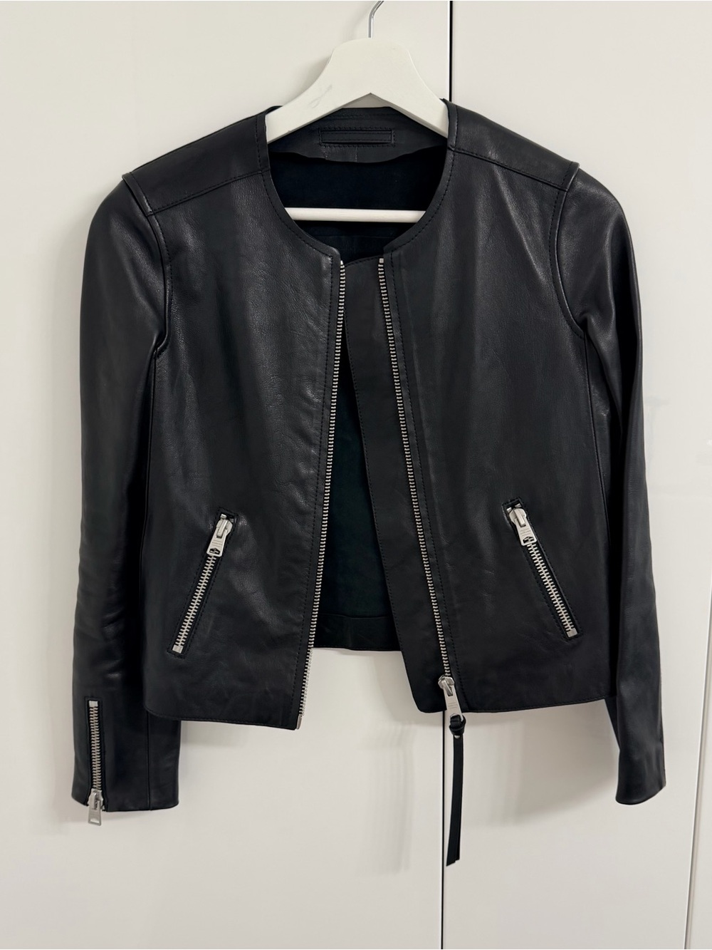 Allsaints Women's Black Leather Motorcycle Jacket Size US 0.